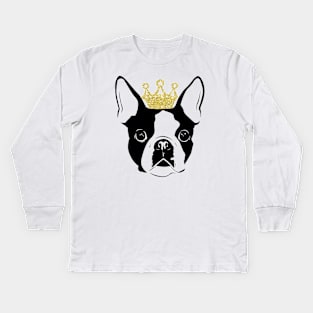 Boston Terrier wearing a crown Kids Long Sleeve T-Shirt